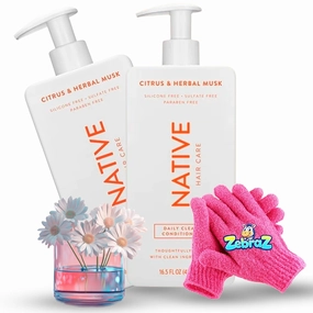 Hair Care Kit – Citrus & Herbal Musk Shampoo   Conditioner   Exfoliating Glove – Sulfate, Silicone & Paraben Free – 1 Kit (Color May Vary)