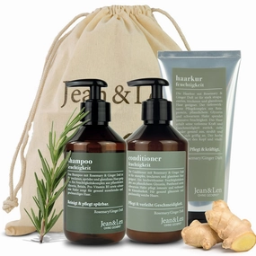 Hair care Set Rosemary Ginger by Jean&Len, Contains Shampoo, Conditioner   Treatment for bright & healthy hair, with natural ingredients, vegan, 5 Fl. Oz.