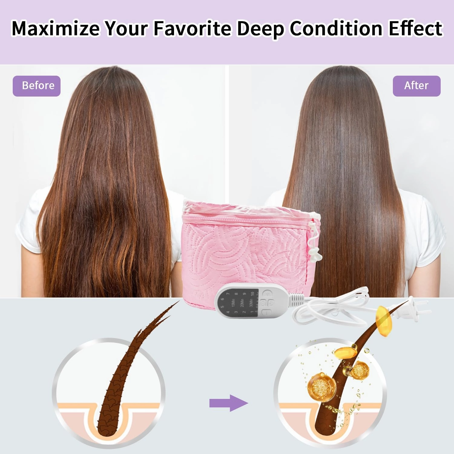 Hair Steamer Cap, Portable Hair Care Hat with 10 Mode Temperature Control, 110V Electric Heating Cap for Hair SPA Beauty Steamer Nourishing Hat Hair Thermal Treatment Cap (Pink)