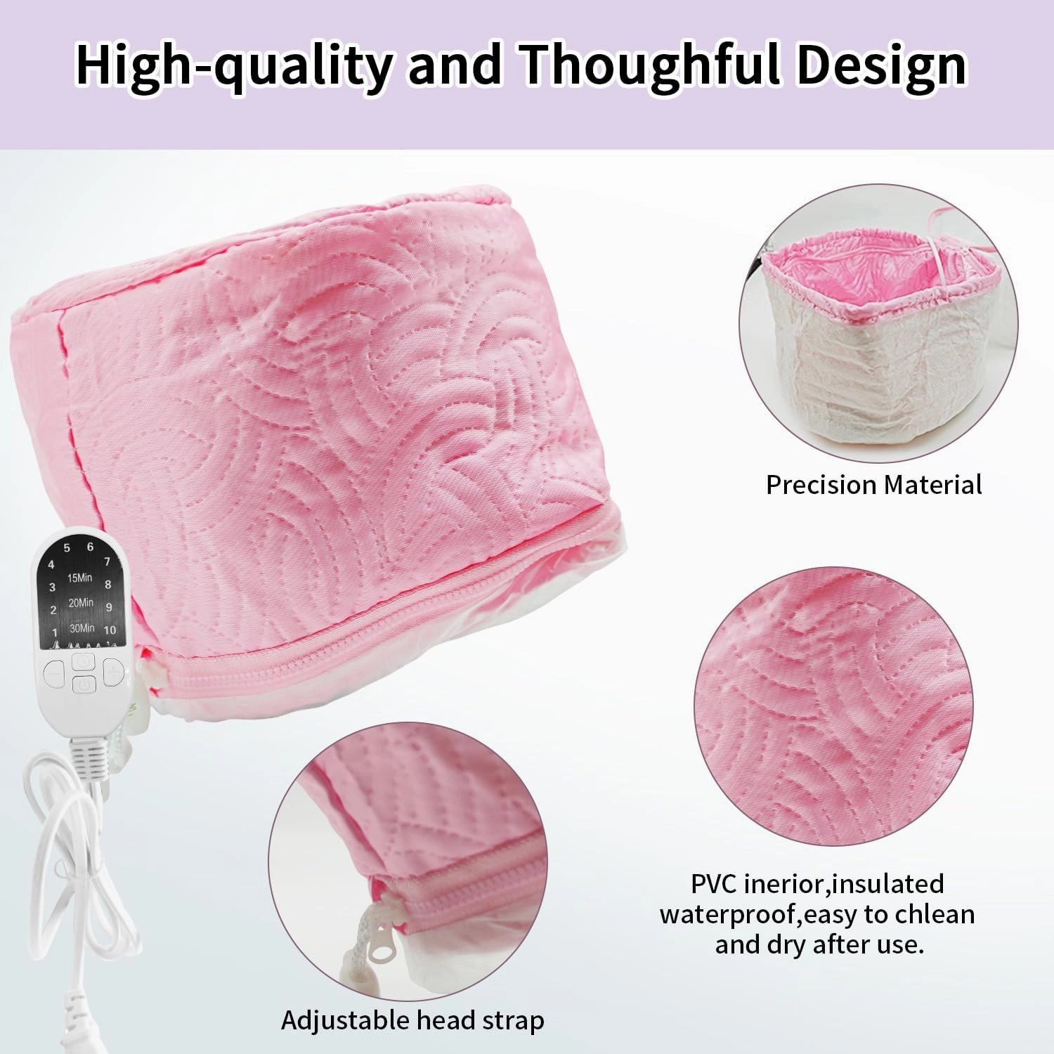 Hair Steamer Cap, Portable Hair Care Hat with 10 Mode Temperature Control, 110V Electric Heating Cap for Hair SPA Beauty Steamer Nourishing Hat Hair Thermal Treatment Cap (Pink)