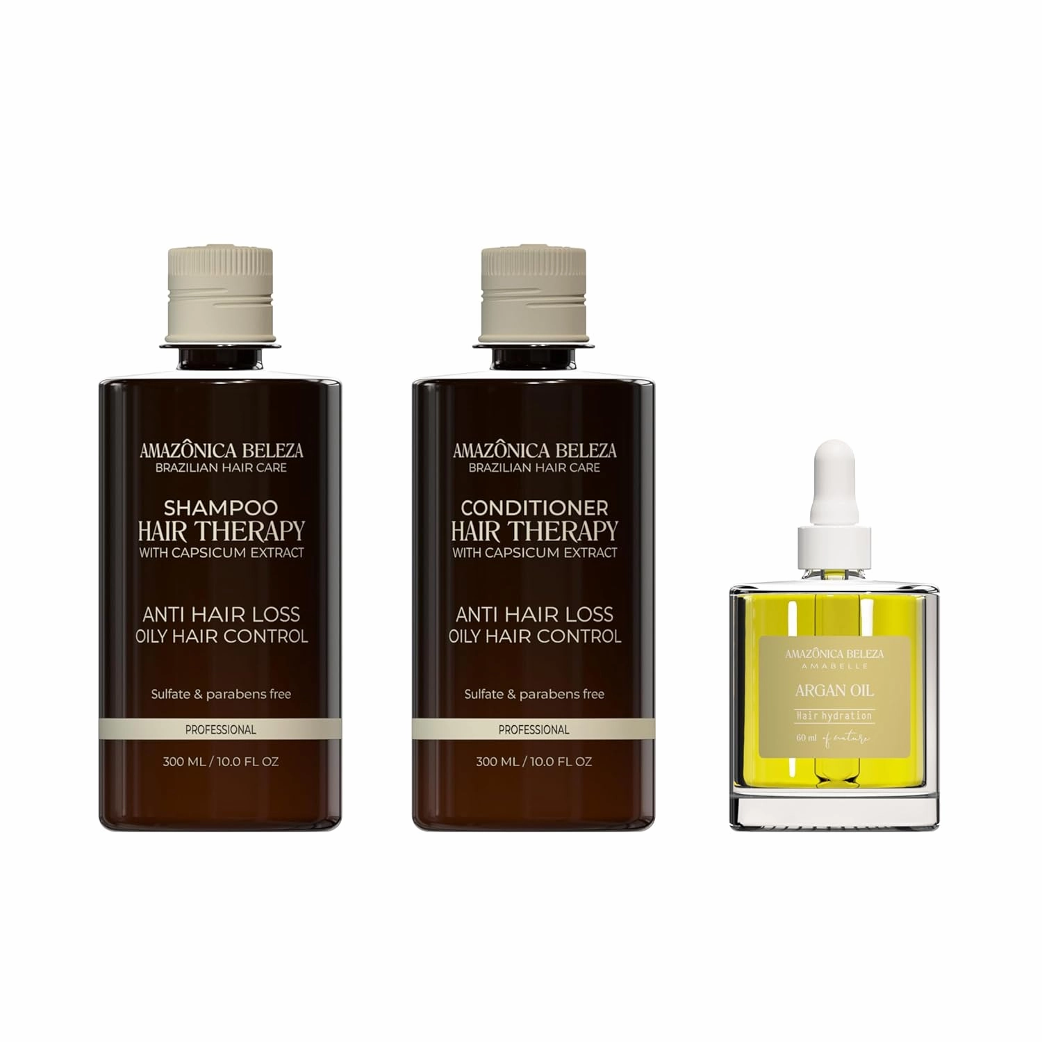Hair Therapy Shampoo and Conditioner Duo   100% Pure Argan Oil, Complete Hair Nourishment and Repair (Shampoo, Conditioner: 10 Oz Each, Argan Oil: 2 Oz)