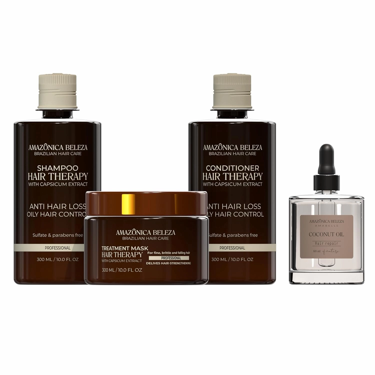 Hair Therapy Shampoo, Conditioner, and Mask   100% Pure Coconut Oil Complete Hair Nourishment and Protection, Boost of Nutrition & Hydration 10 Oz & 2 Oz