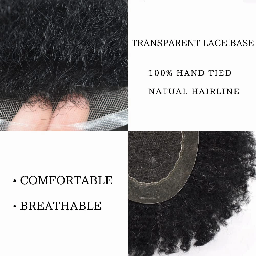 Hair Unit for Black Men Afro Toupee Hair System for Black Men HD Lace Brazilian Real Human Hair Toupee Transparent Afro Hair Piece 8X10 8MM #1 JET BLACK