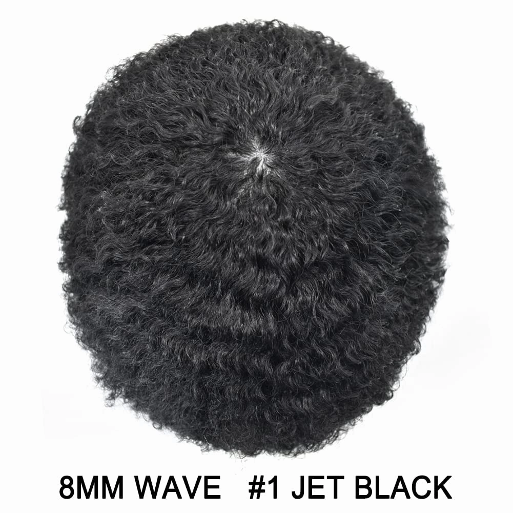Hair Unit for Black Men Afro Toupee Hair System for Black Men HD Lace Brazilian Real Human Hair Toupee Transparent Afro Hair Piece 8X10 8MM #1 JET BLACK