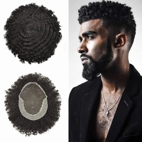 Hair Unit for Black Men Afro Toupee Hair System for Black Men HD Lace Brazilian Real Human Hair Toupee Transparent Afro Hair Piece 8X10 8MM #1B OFF BLACK