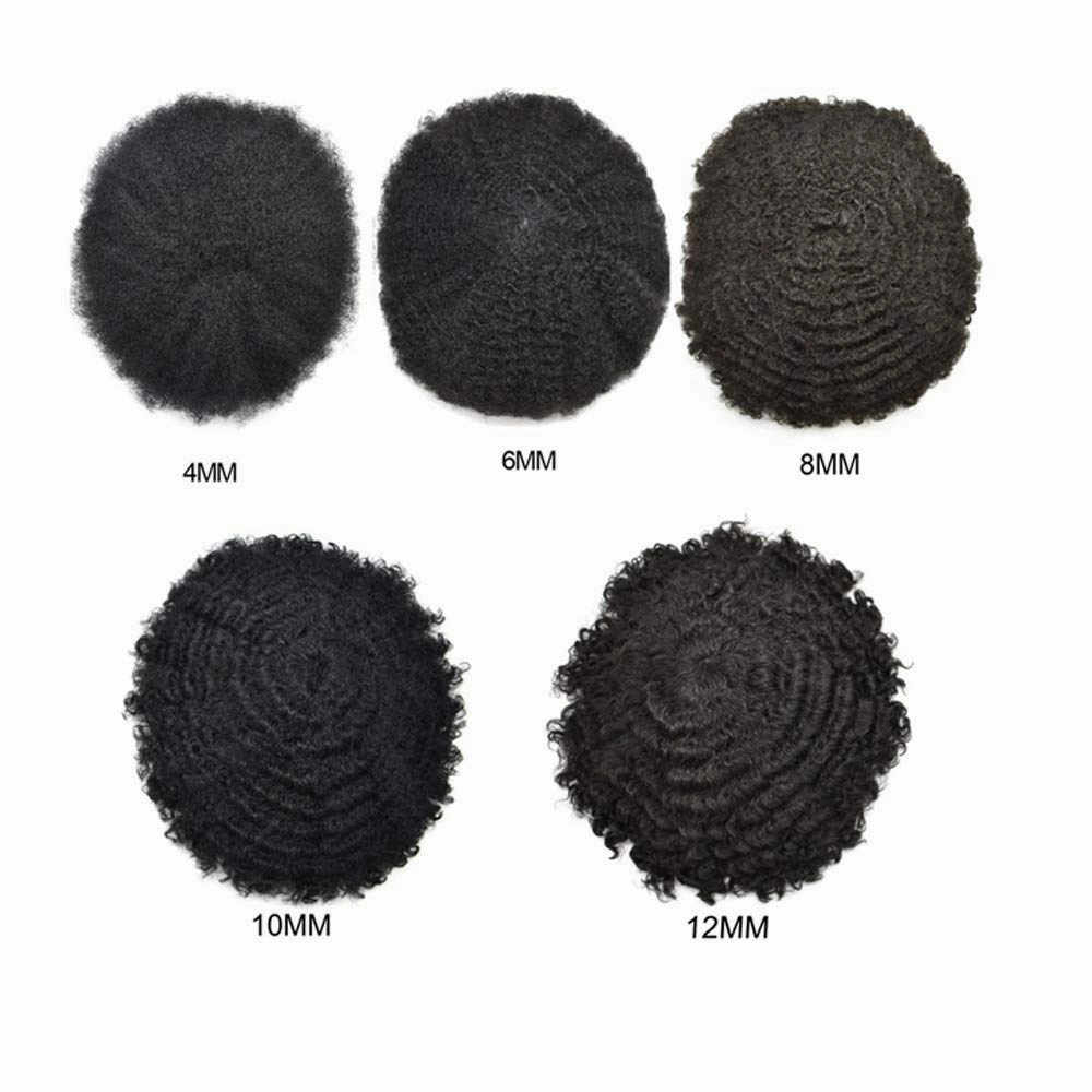 Hair Unit for Black Men Afro Toupee Hair System for Black Men HD Lace Brazilian Real Human Hair Toupee Transparent Afro Hair Piece 8X10 8MM #1B OFF BLACK