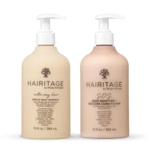 Hairitage Gentle Daily Moisture Shampoo and Conditioner Set - Split End   Bond Strengthening for Dry, Damaged Hair with Jojoba Oil - Anti-Frizz and Color Safe - Cherry   Amber Scent (13oz. 2-pack)