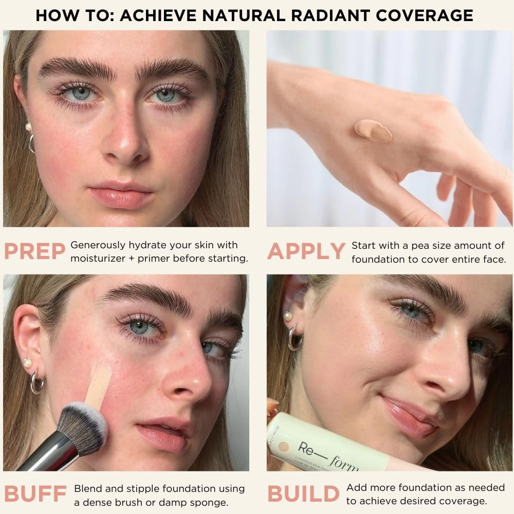 HALEYS Re-form Luminous Skin Foundation, VEGAN   CRUELTY-FREE, Blurs, Conceals, Blendable, Buildable Med-to-Full Coverage, Weightless, Oil-free, All-Day Wear, Hyaluronic Acid, All skin types (3.25)