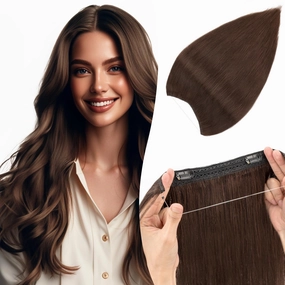 Halo Hair Extensions Long Straight, 100% Real Human Hair, Invisible Wire Extensions for Women,55g,12 Inch,#02 Dark Brown