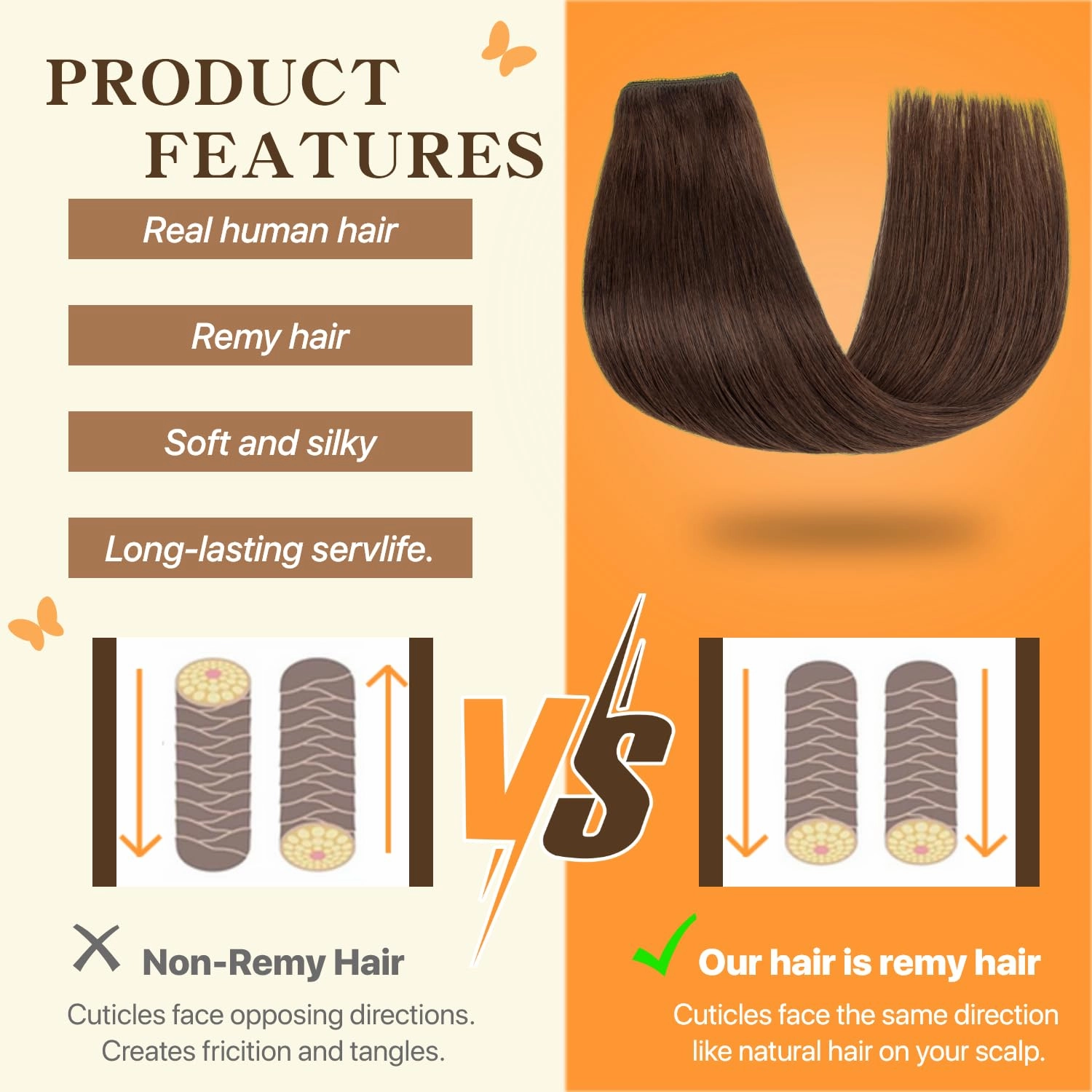 Halo Hair Extensions Long Straight, 100% Real Human Hair, Invisible Wire Extensions for Women,55g,12 Inch,#02 Dark Brown
