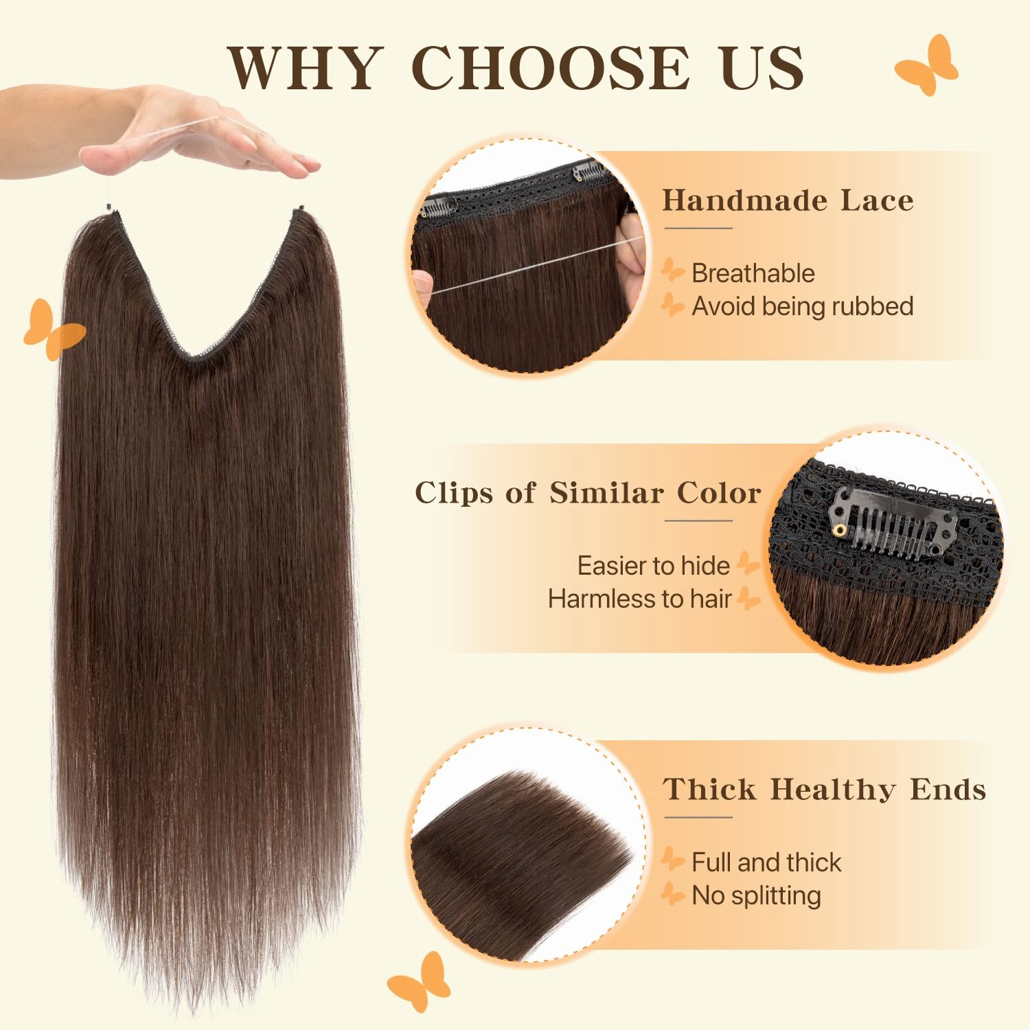 Halo Hair Extensions Long Straight, 100% Real Human Hair, Invisible Wire Extensions for Women,55g,12 Inch,#02 Dark Brown