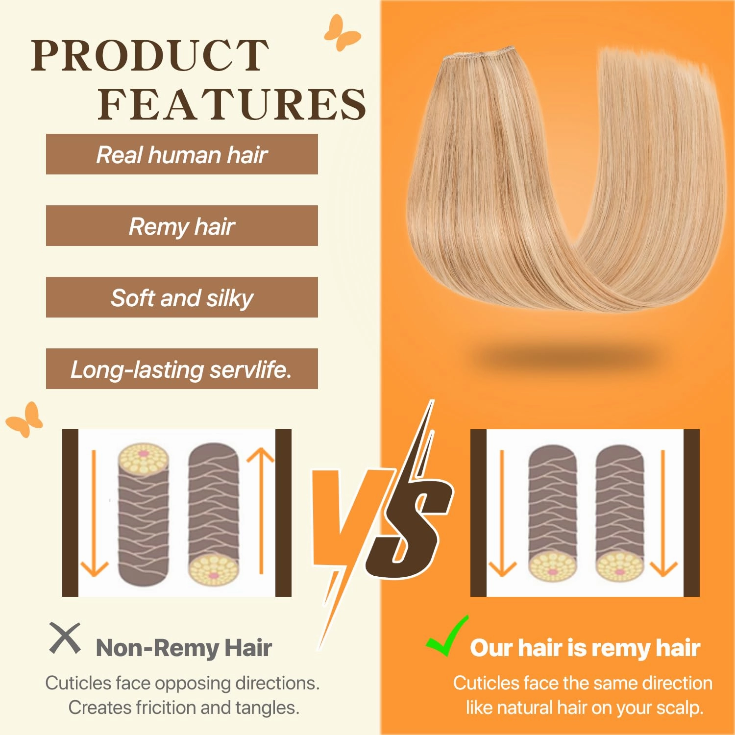 Halo Hair Extensions Long Straight, 100% Real Human Hair, Invisible Wire Extensions for Women,65g,16 Inch,#12P613 Golden Brown Mixed Bleach Blonde