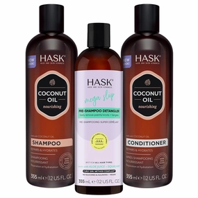 HASK Coconut Hair Care Bundle – Nourishing Shampoo   Conditioner Set with Mega Slip Pre-Shampoo Detangler