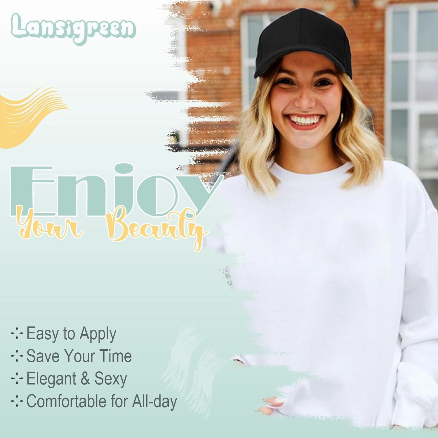 Hat Wig for Women Baseball Cap with Hair Extensions Adjustable Hat Attached 15" Short Curly Hairpieces Synthetic Wig Ash Blonde Mix Ginger Brown
