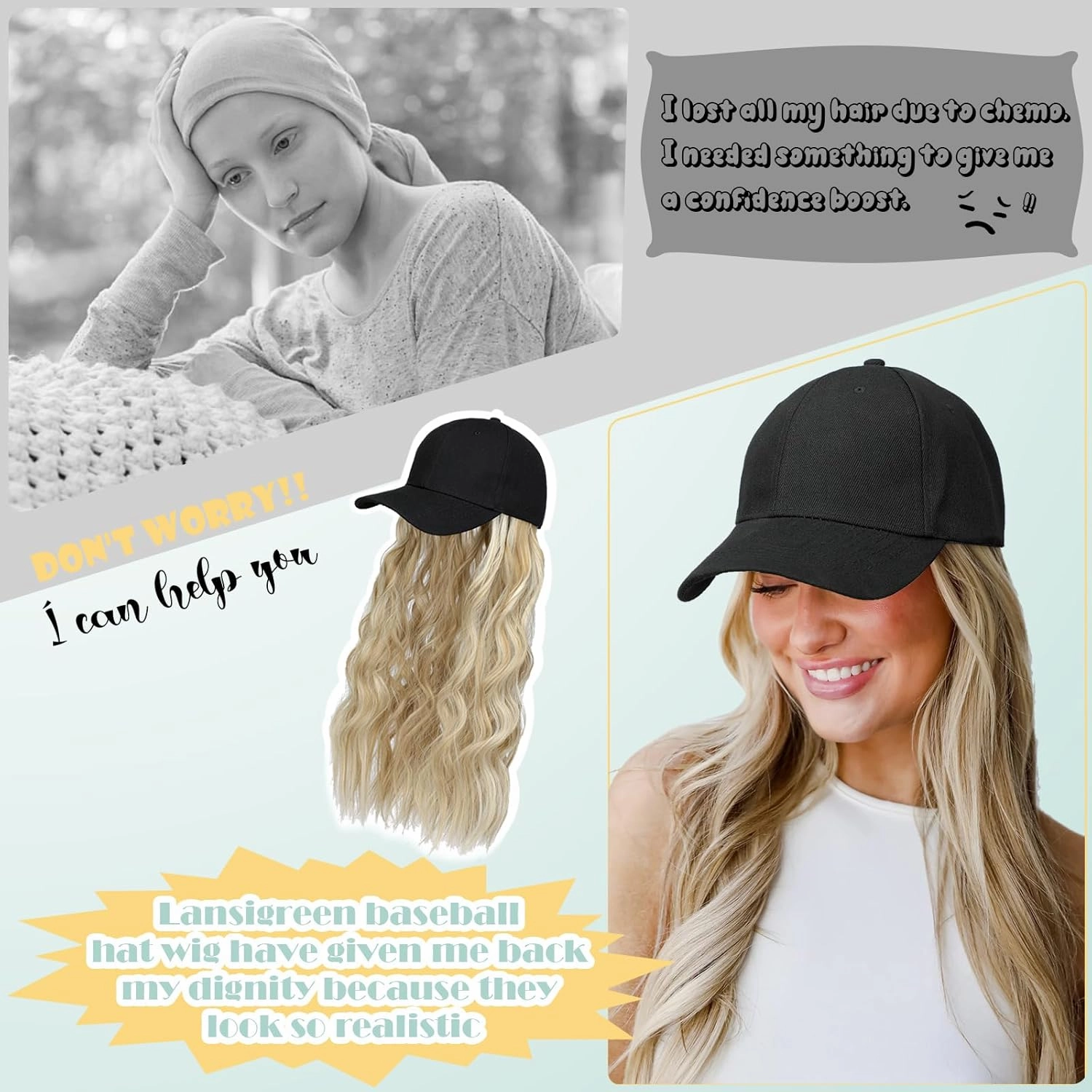 Hat Wig for Women Baseball Cap with Hair Extensions Adjustable Hat Attached 15" Short Curly Hairpieces Synthetic Wig Dark Brown