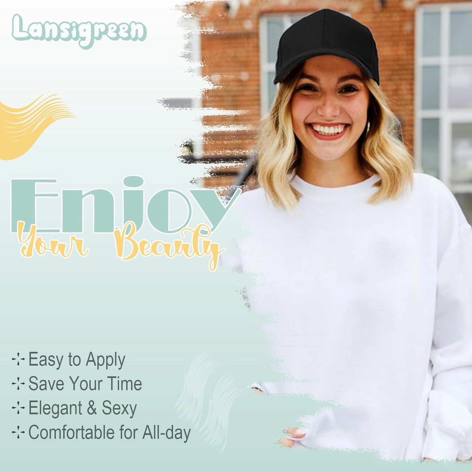 Hat Wig for Women Baseball Cap with Hair Extensions Adjustable Hat Attached 15" Short Curly Hairpieces Synthetic Wig Dark Brown