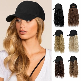 Hat Wig for Women Baseball Cap with Hair Extensions Adjustable Hat Attached 24" Long Wavy Hairpieces Synthetic Wig Ash Blonde Mix Bleach Blonde