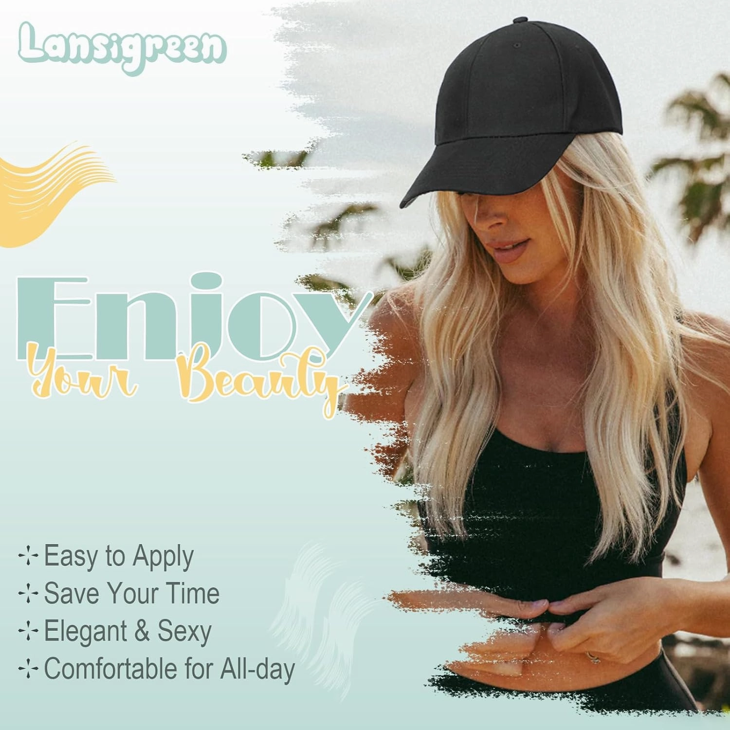 Hat Wig for Women Baseball Cap with Hair Extensions Adjustable Hat Attached 24" Long Wavy Hairpieces Synthetic Wig Ash Blonde Mix Bleach Blonde
