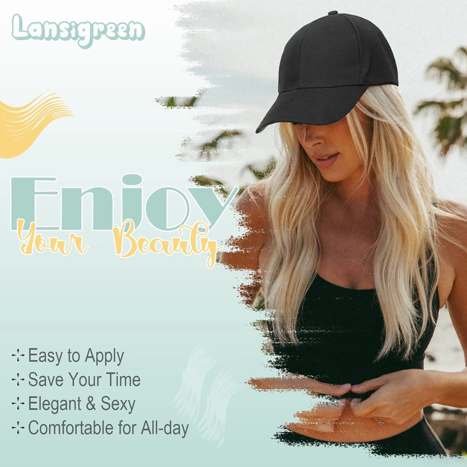 Hat Wig for Women Baseball Cap with Hair Extensions Adjustable Hat Attached 24" Long Wavy Hairpieces Synthetic Wig Ginger Brown Mix Bleach Blonde