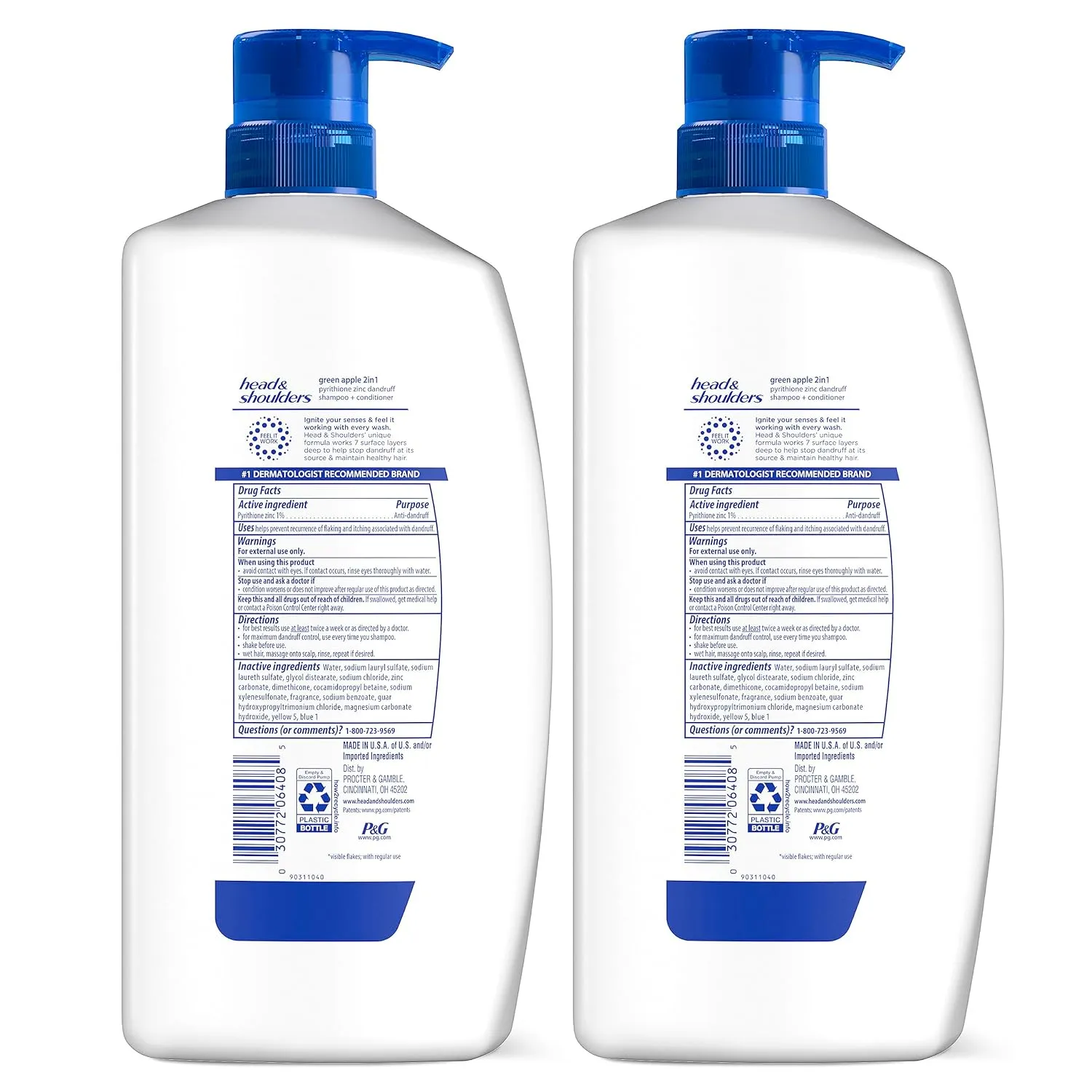 Head & Shoulders 2 in 1 Dandruff Shampoo and Conditioner Set, Scalp Care and Anti Dandruff Treatment, Green Apple Fresh Scent, Daily Moisturizing Treatment, Paraben Free, 32.1 Fl Oz Each, 2 Pack