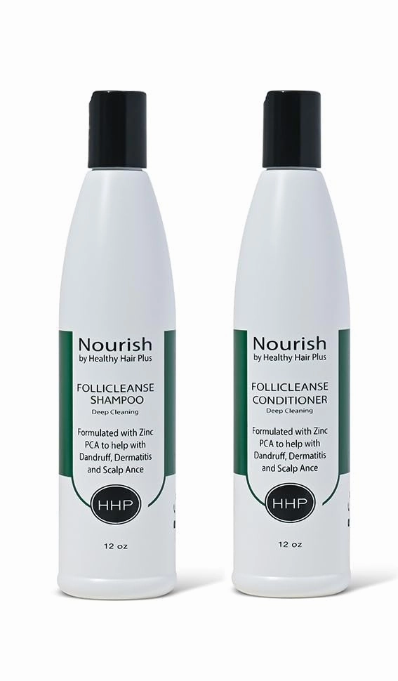 Healthy Hair Plus Follicleanse Shampoo (12oz) & Conditioner (12oz) Combo for Itchy, Oily and Smelly Scalp - Zinc PCA Formula