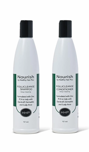Healthy Hair Plus Follicleanse Shampoo (12oz) & Conditioner (12oz) Combo for Itchy, Oily and Smelly Scalp - Zinc PCA Formula