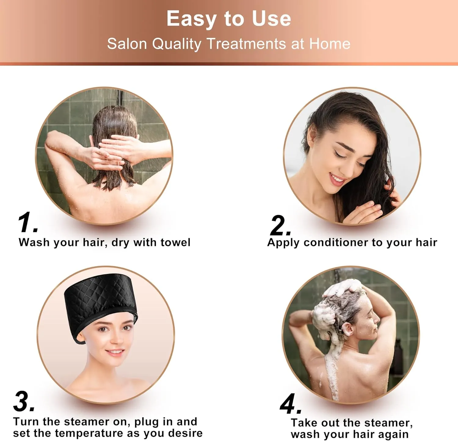 Heat Cap for Deep Conditioning, Ingeware Thermal Cap for Hair Steamer Cap for Natural Hair Portable Electric Heat Hair Spa Cap for Home Use Pattern (Solid Black)