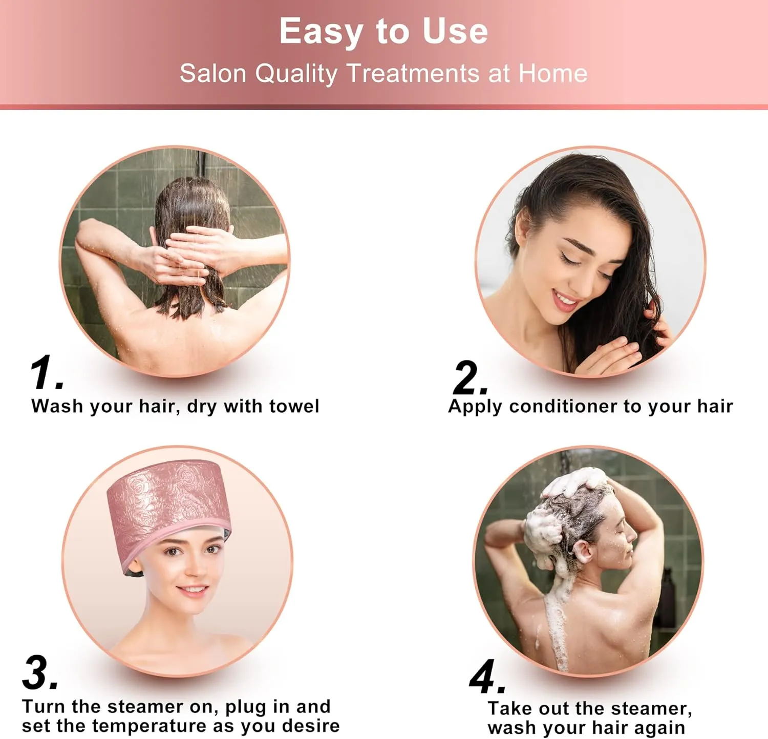 Heat Cap for Deep Conditioning, Thermal Cap for Hair Steamer Cap for Natural Hair Portable Electric Heat Hair Spa Cap for Home Use Leather Rose (Pink)