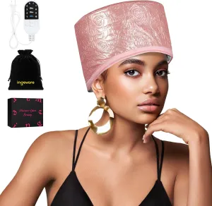Heat Cap for Deep Conditioning, Thermal Cap for Hair Steamer Cap for Natural Hair Portable Electric Heat Hair Spa Cap for Home Use Leather Rose (Pink)