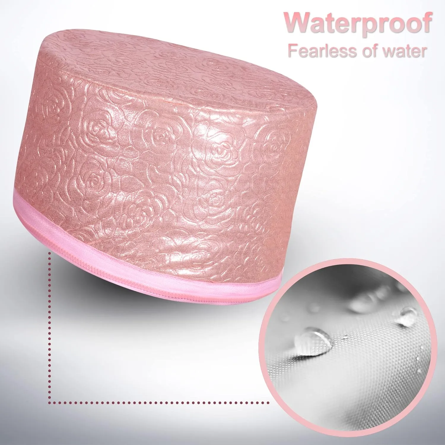 Heat Cap for Deep Conditioning, Thermal Cap for Hair Steamer Cap for Natural Hair Portable Electric Heat Hair Spa Cap for Home Use Leather Rose (Pink)