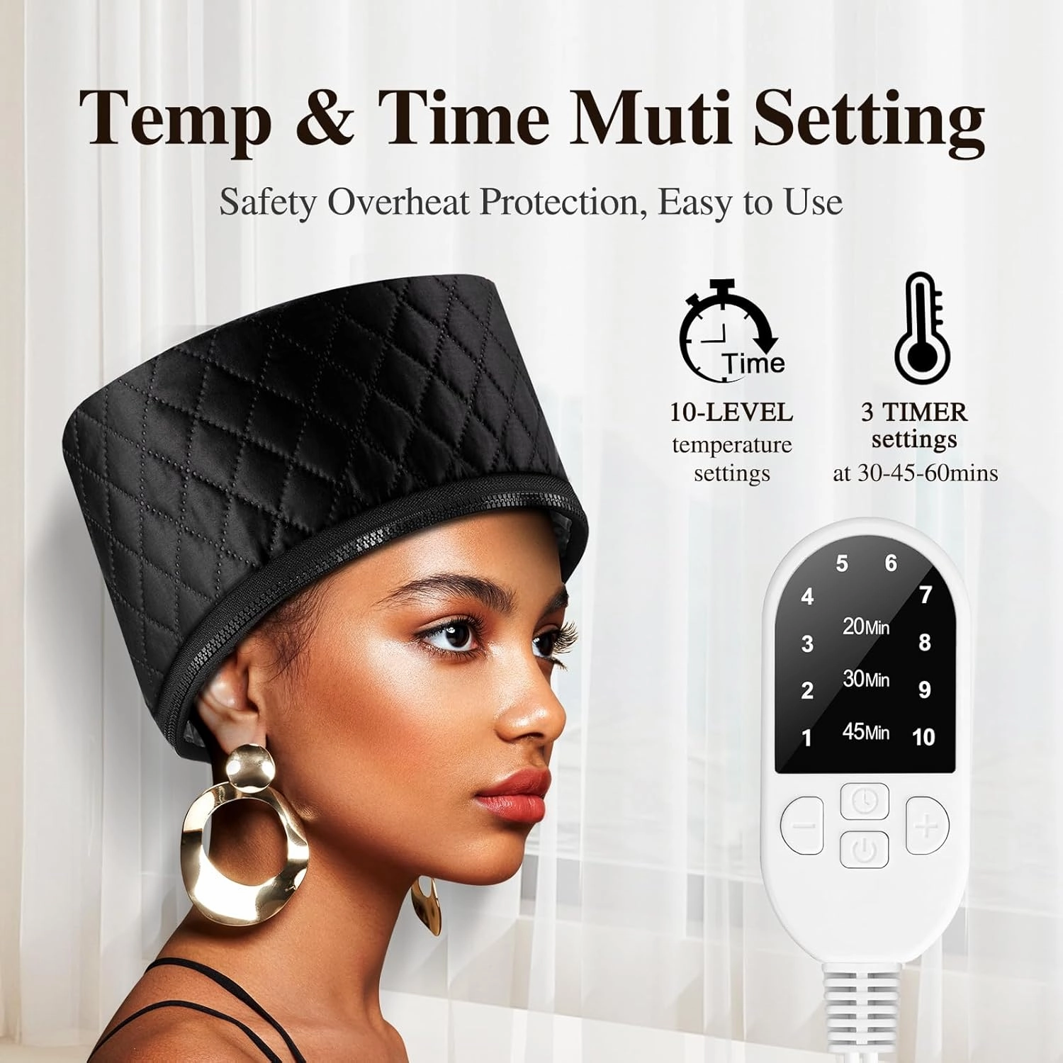Heat Cap for Deep Conditioning: 10-Level Heats Up Quickly, 3 Time Settings, Hair Steamer for Natural Black Hair, Home Use, Portable Thermal Steam Treatment