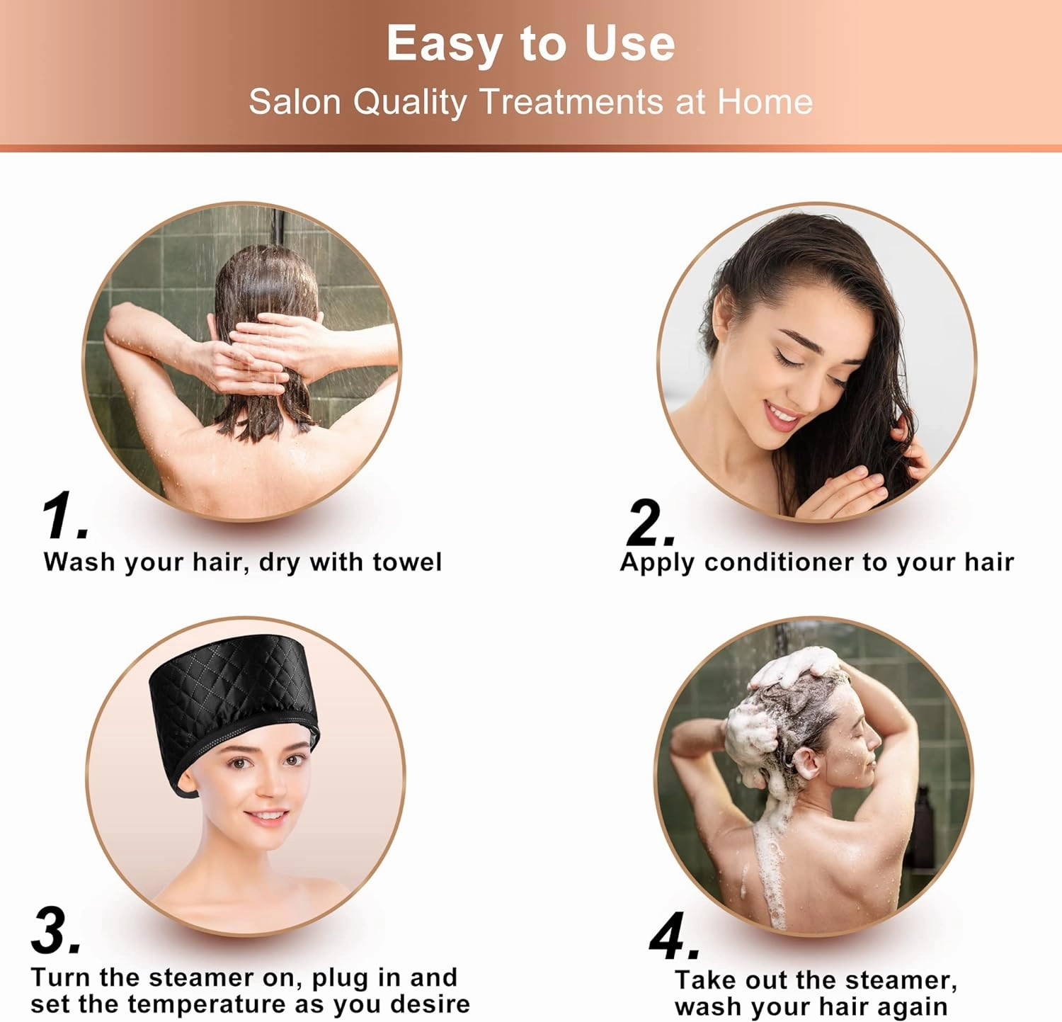 Heat Cap for Deep Conditioning, Ingeware Thermal Cap for Hair Steamer Cap for Natural Hair Portable Electric Heat Hair Spa Cap for Home Use Pattern (Solid Black)