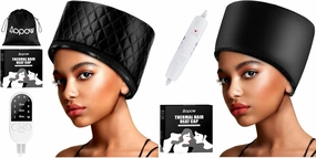 Heated Electric Thermal Steamer Cap for Natural Black Afro Hair - Hot Spa Treatment Hat with Temperature Control for Deep Conditioning at Home - Black