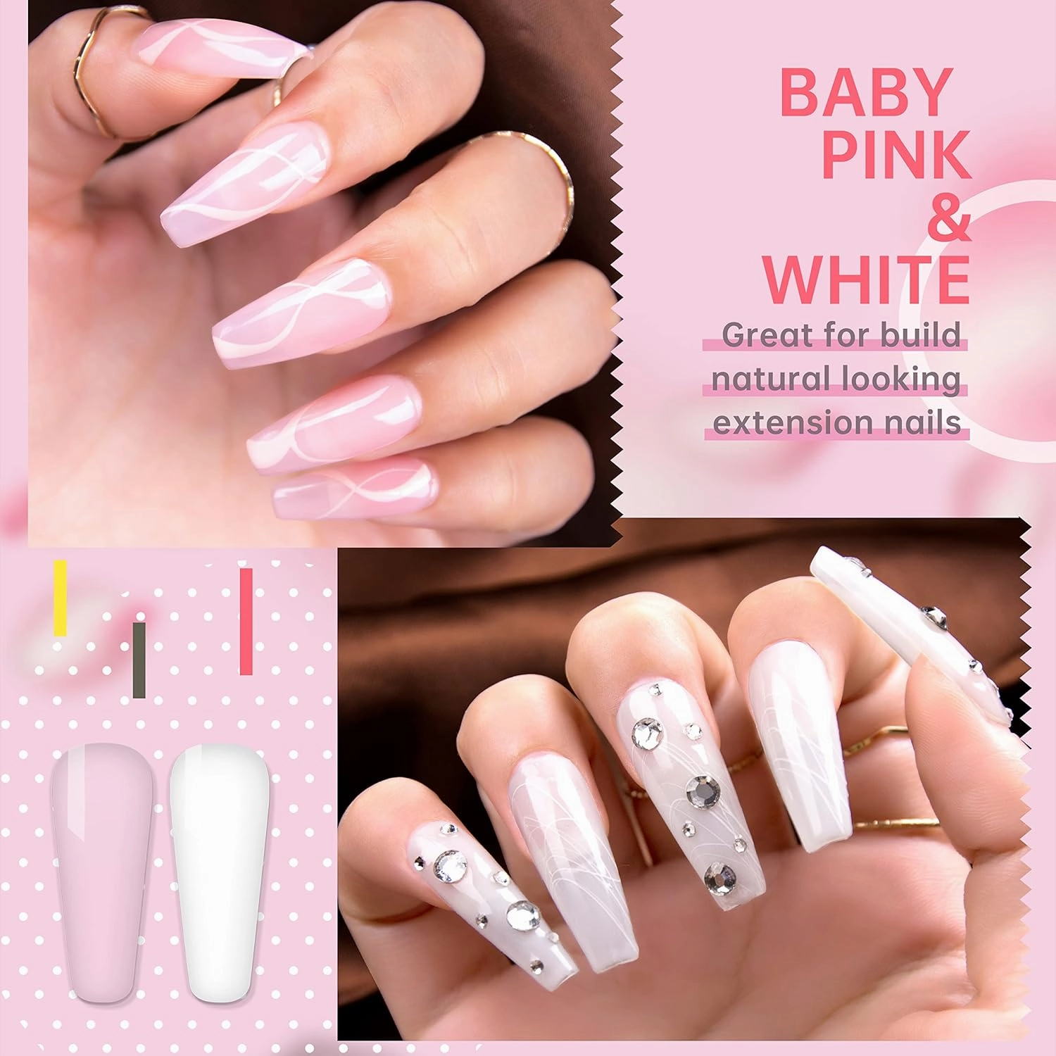 Hema Free Builder Gel (Milky White  Baby Pink) - Hypoallergenic Strong Base Coat | Long-Lasting Adhesion (30  Days) for Professional Nails Gift for Women