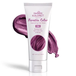 Herbishh Koloret Keratin Color Depositing Mask - 2-in-1 Deep Conditioner for Vibrant Refreshed Hair, Ideal for Dry Damaged Types, Salon-Worthy Shine at Home, Pink, 3.5 fl.oz