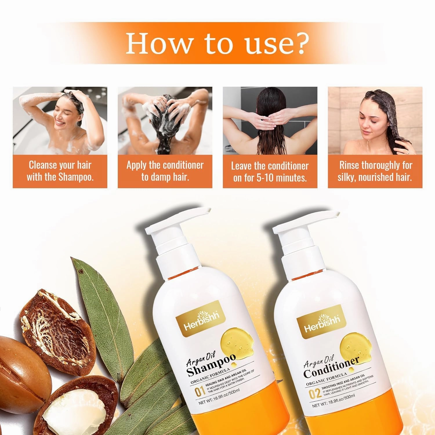 Herbishh Argan Hair Mask (150ml)   Argan Oil Shampoo & Conditioner (16.9 fl.oz Each) Hair Care Set – Deep Cleansing & Hydration, Ideal for Repairing Dry, Frizzy & Colored Hair – Sulfate & Paraben Free
