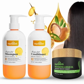 Herbishh Argan Hair Mask (150ml)   Argan Oil Shampoo & Conditioner (16.9 fl.oz Each) Hair Care Set – Deep Cleansing & Hydration, Ideal for Repairing Dry, Frizzy & Colored Hair – Sulfate & Paraben Free