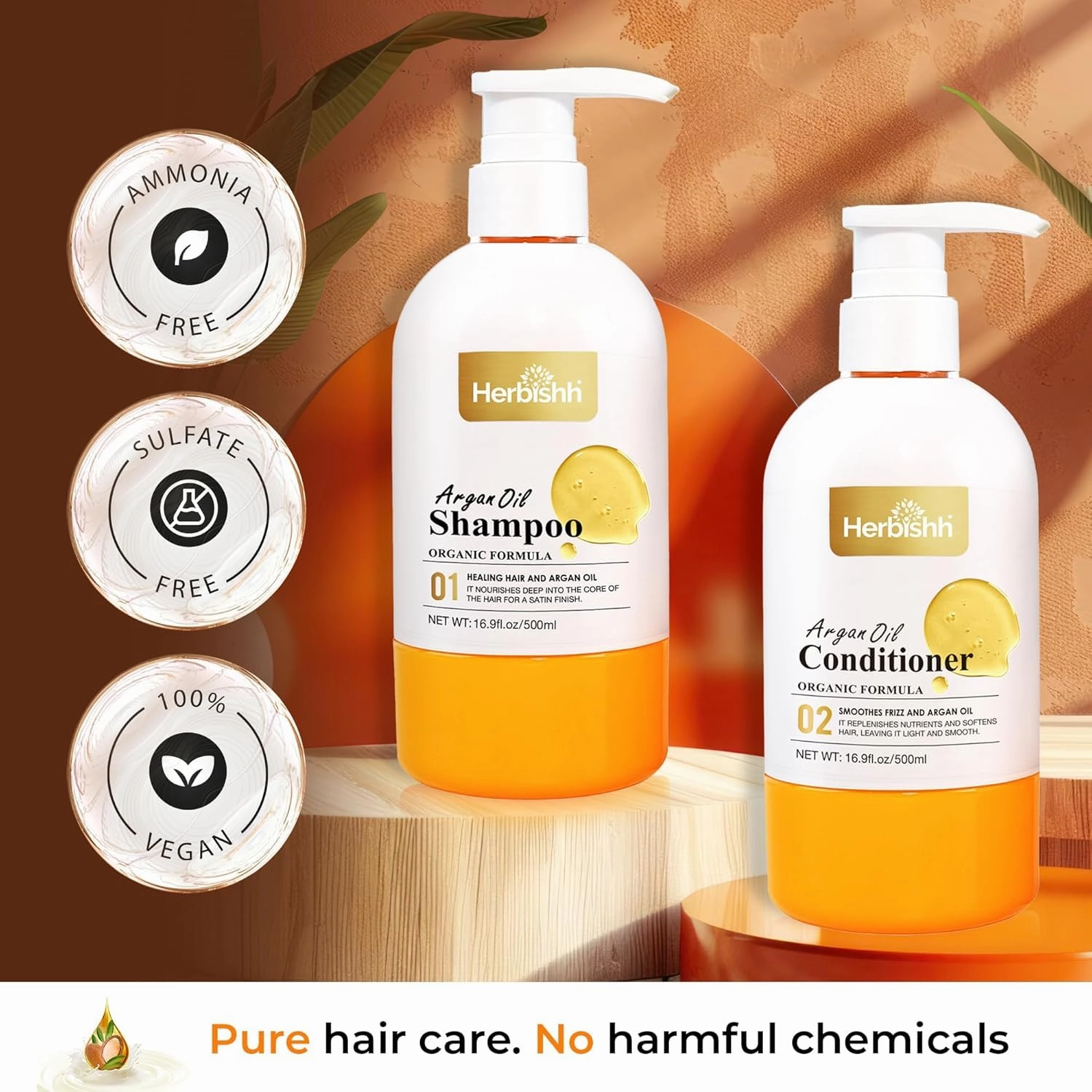 Herbishh Argan Hair Mask (150ml)   Argan Oil Shampoo & Conditioner (16.9 fl.oz Each) Hair Care Set – Deep Cleansing & Hydration, Ideal for Repairing Dry, Frizzy & Colored Hair – Sulfate & Paraben Free