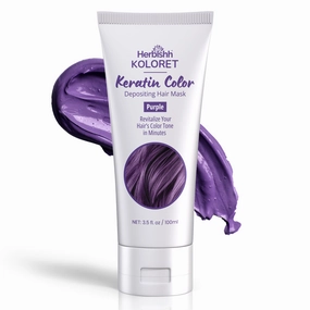 Herbishh Koloret Keratin Color Depositing Hair Mask – 2-in-1 Deep Conditioner for Vibrant Refreshed Hair, Ideal for Dry Damaged Hair, Salon-Worthy Shine at Home, All Hair Types, Purple, 3.5 fl. Oz