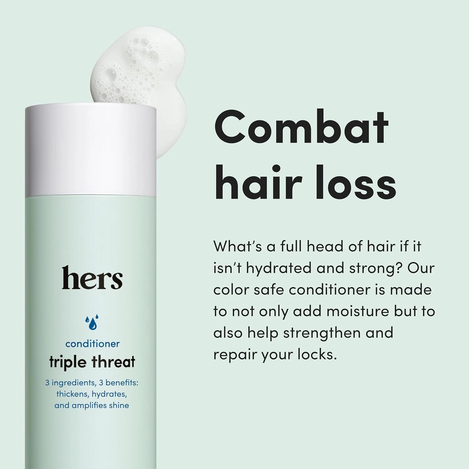 hers Triple Threat Conditioner for Women, 2 Pack - Thickening, Moisturizing, Reduces Shedding - Color Safe Hair Loss Conditioner - Napa Rose - 2 x 6.4 fl oz