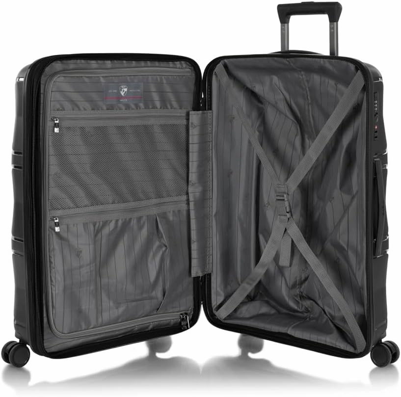 Heys Milos Durable and lightweight luggage, made with Duraflex impact-resistant material, TSA Combination Lock, Dual Spinner Wheels, and Expandable, Black, 26-Inch, Medium Check-In