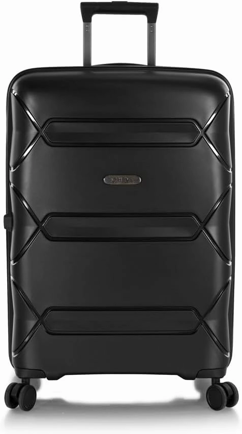 Heys Milos Durable and lightweight luggage, made with Duraflex impact-resistant material, TSA Combination Lock, Dual Spinner Wheels, and Expandable, Black, 26-Inch, Medium Check-In