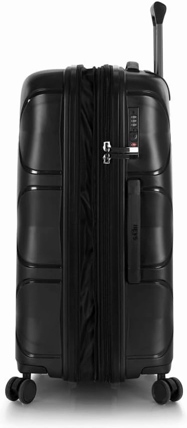 Heys Milos Durable and lightweight luggage, made with Duraflex impact-resistant material, TSA Combination Lock, Dual Spinner Wheels, and Expandable, Black, 26-Inch, Medium Check-In