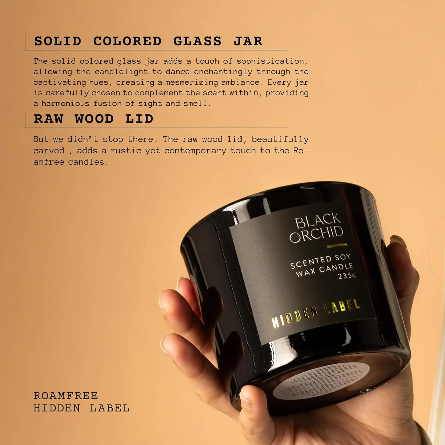Hidden Label Black Orchid Scented Candle, 100% Cotton Lead-Free Wick,Sustainable Wood Lids,Candles for Home Scented,8.3 Oz