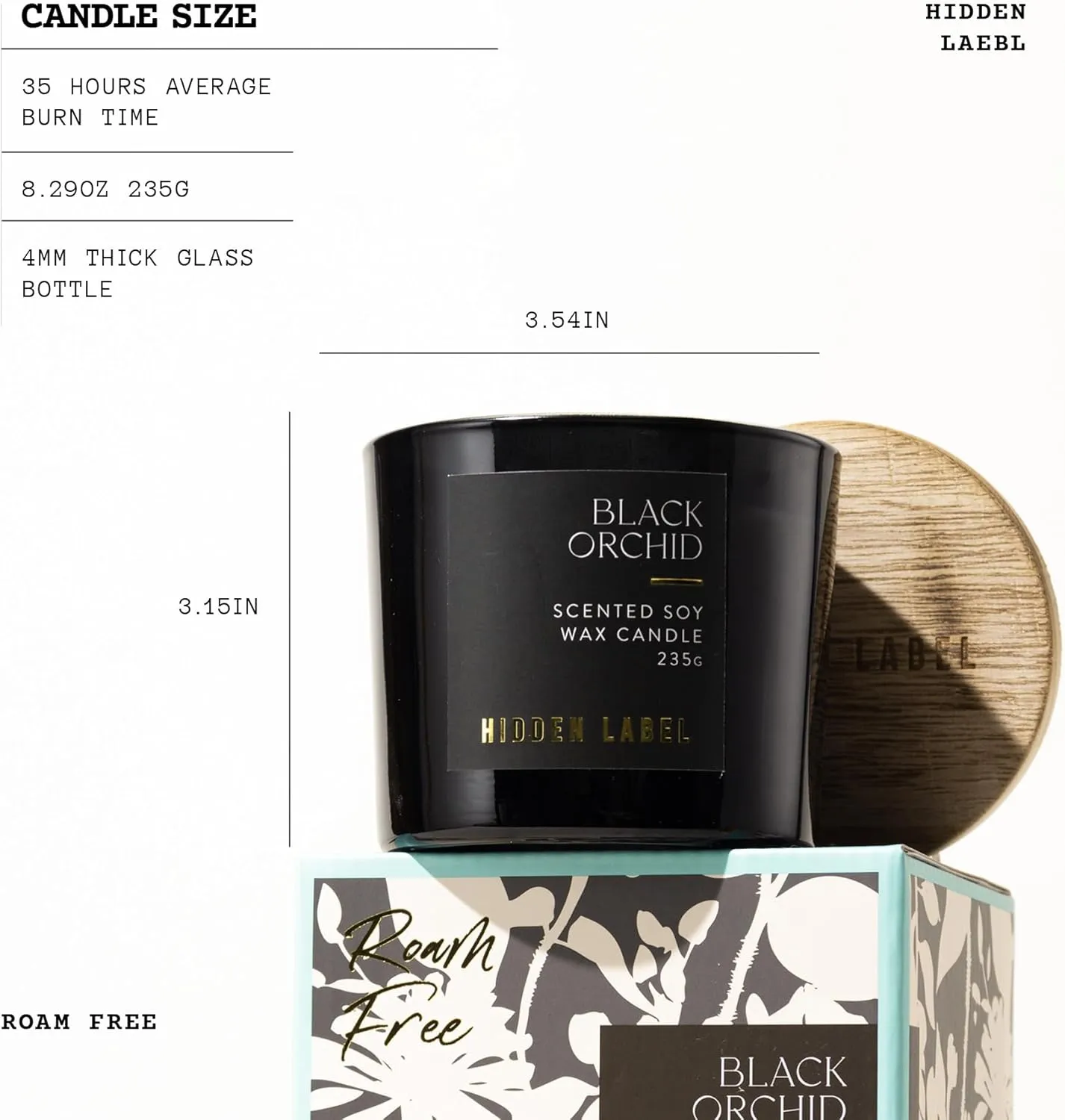 Hidden Label Black Orchid Scented Candle, 100% Cotton Lead-Free Wick,Sustainable Wood Lids,Candles for Home Scented,8.3 Oz