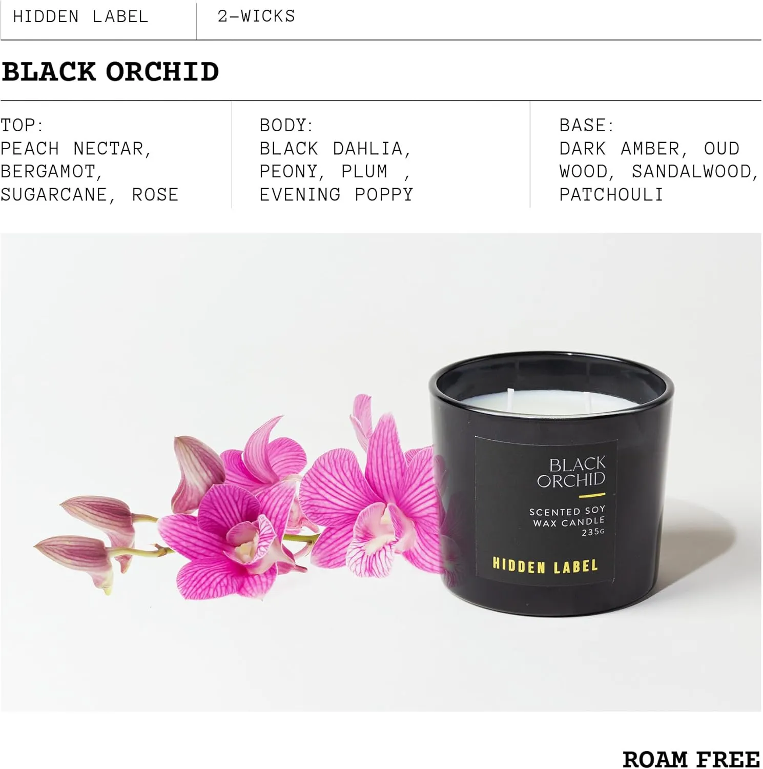 Hidden Label Black Orchid Scented Candle, 100% Cotton Lead-Free Wick,Sustainable Wood Lids,Candles for Home Scented,8.3 Oz