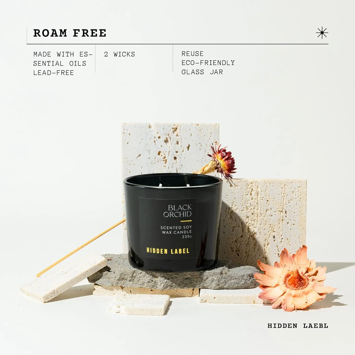Hidden Label Black Orchid Scented Candle, 100% Cotton Lead-Free Wick,Sustainable Wood Lids,Candles for Home Scented,8.3 Oz