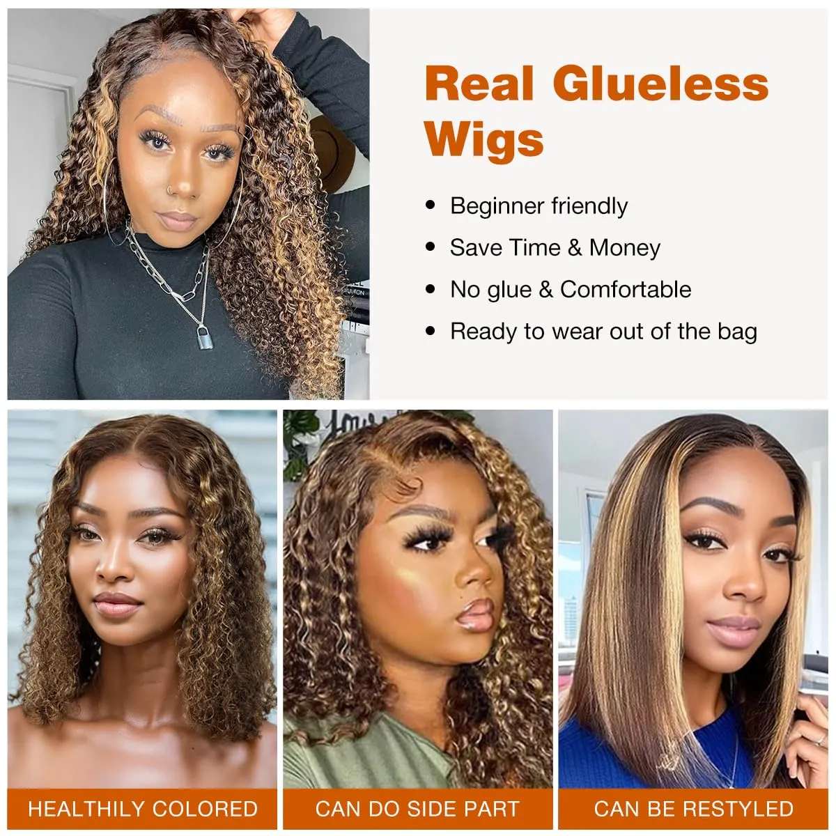 Highlight Glueless Bob Wigs Human Hair Pre Plucked Pre Cut P4/27 Honey Blonde Curly Human Hair Wig for Black Women Ombre Deep Wave 5x5 HD Lace Closure Wigs with Elastic Band