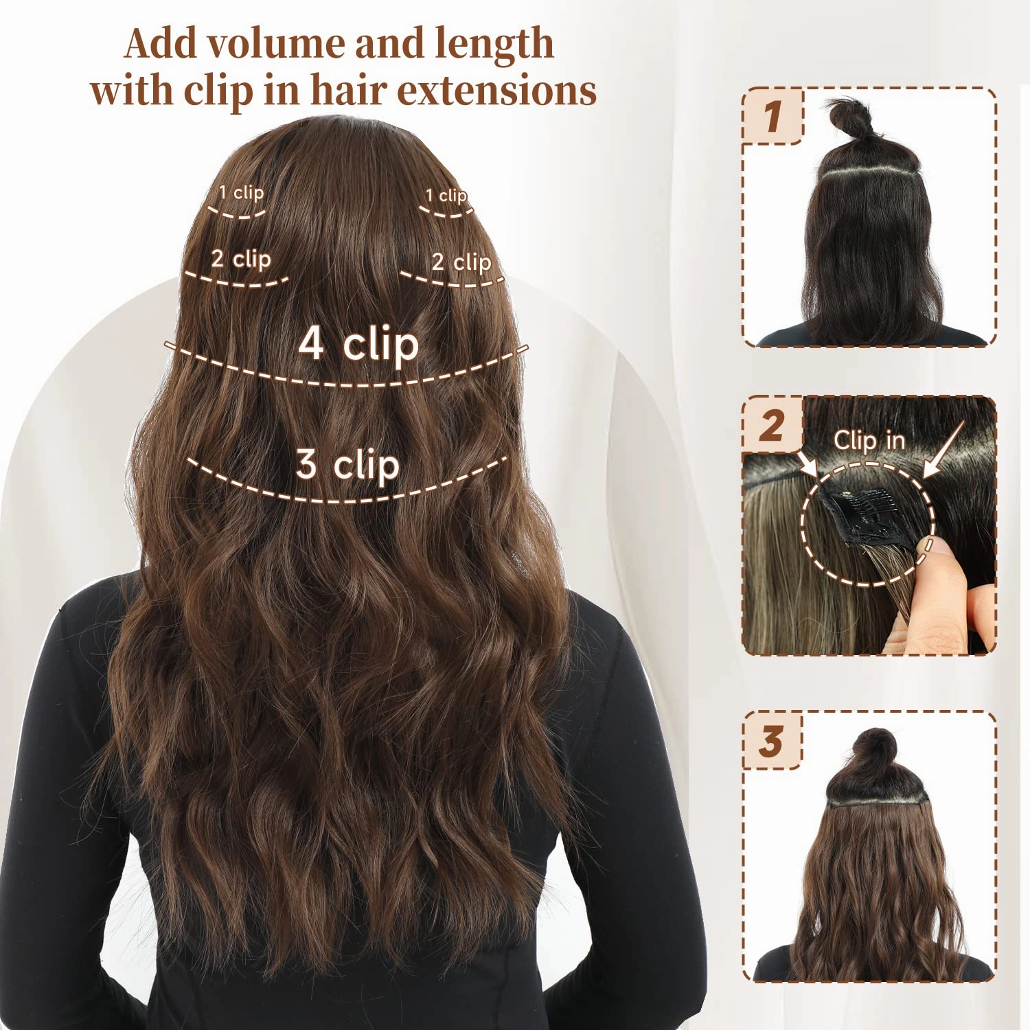 Highlight balayage dark brown Hairpieces, Natural & Blends Well Clip in Hair Extensions (16inch, 6pcs, Chocolate Brown&Honey Blonde)