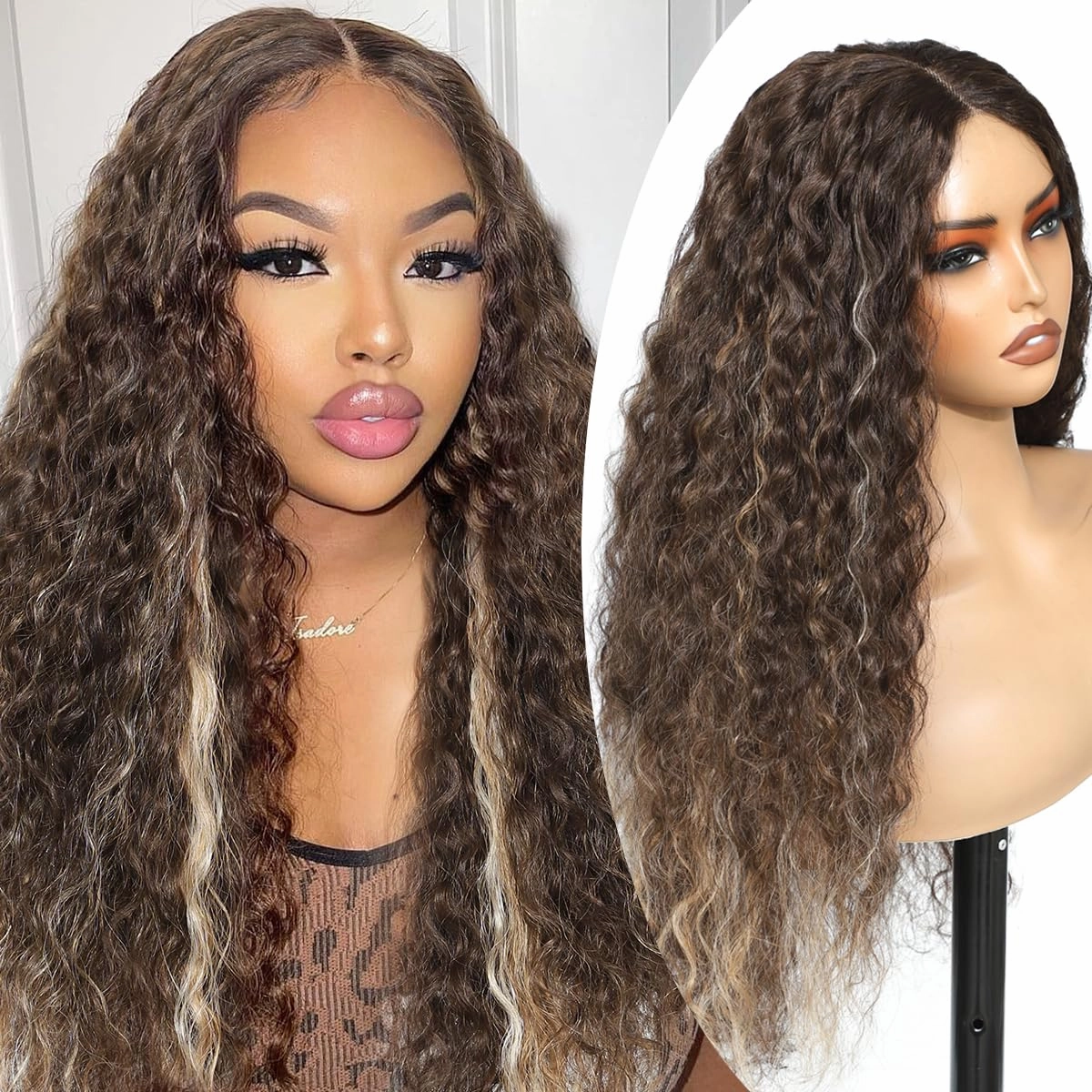 Highlight Blonde Curly Synthetic Wig,26 Inch Deep Wave Wigs for Black Women, Curly Synthetic Wig Upgraded with Premium Human-Hair-Like Fiber (Highlight Blonde)